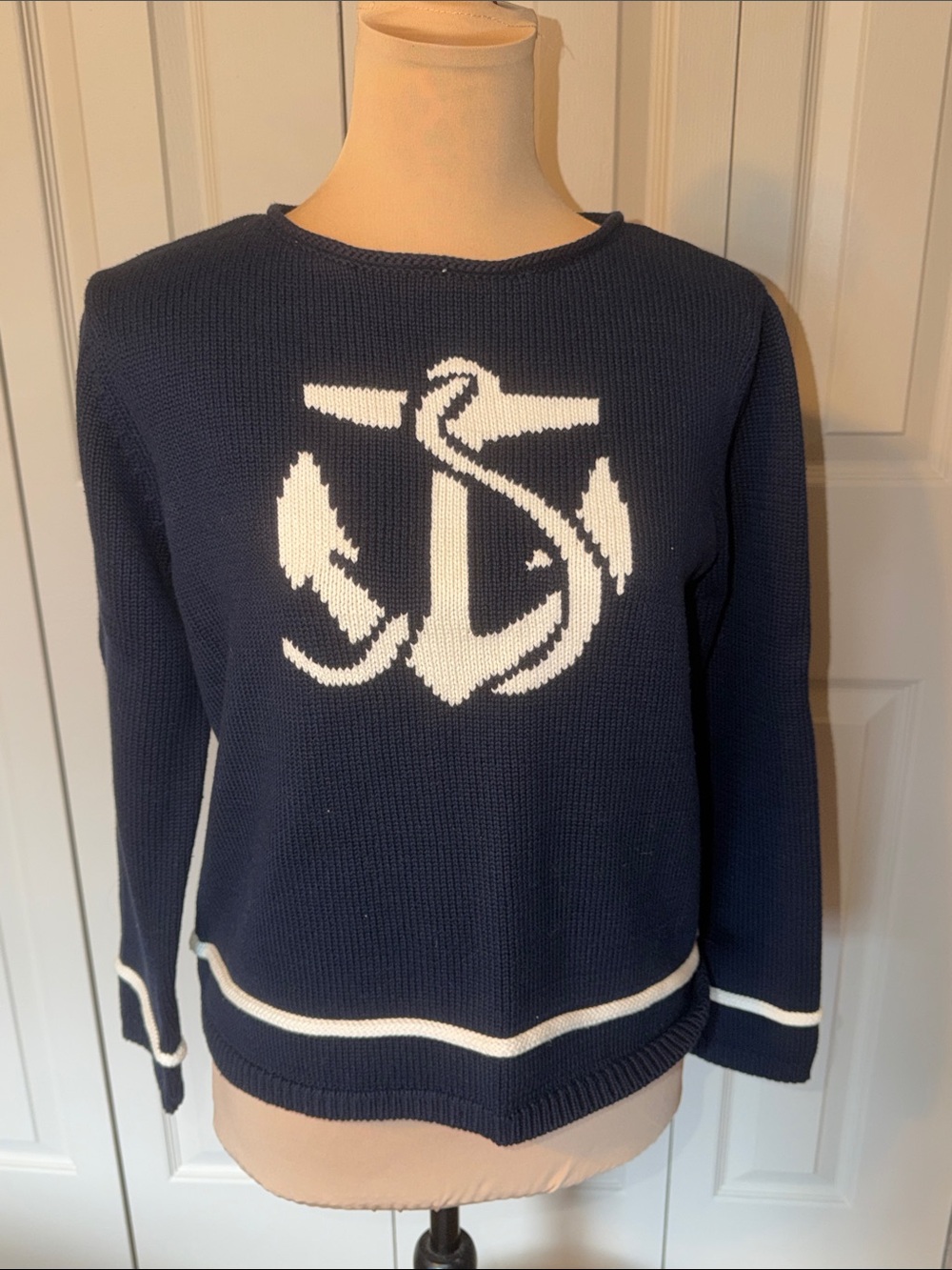 Liz Claiborne NWT Vintage Navy Blue & White Nautical Sweater Women's Petite S